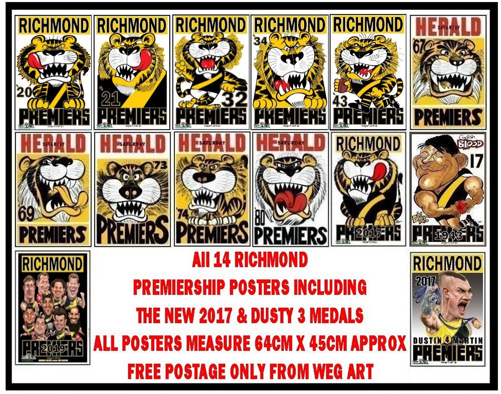14 Tigers Richmond Premiership Posters Includes Postage In Aust